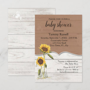 Zonnebloem Baby shower Whitewashington Barn Wood RSVP Kaartje