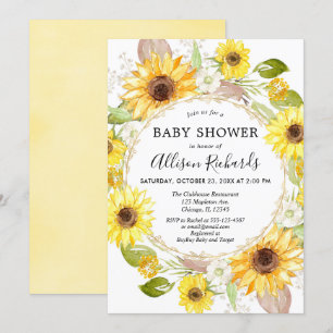 Zonnebloem babyshower uitnodigingen waterverf