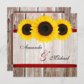 Zonnebloem Barn Wood Rood Bindlon Wedding Invitati Kaart (Voorkant / Achterkant)