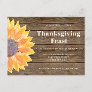 Zonnebloem Barn Wood Thanksgiving Binnenuitnodigin Uitnodiging Briefkaart