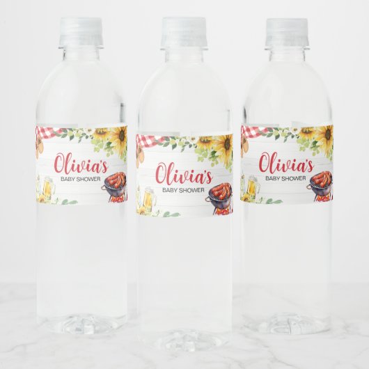 Zonnebloem BBQ Baby shower Waterfles Etiket (Flessen)