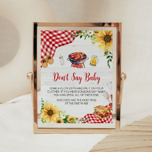 Zonnebloem BBQ Baby shower Zeg niet Baby Poster
