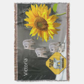Zonnebloem Beer Floral Throw Blanket Deken (Voorkant Verticaal)