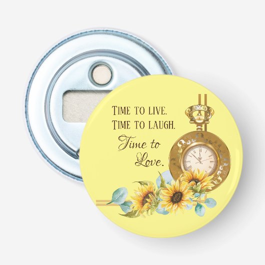 Zonnebloem Berichten (geel) Magnet Button Flesopener (Voorkant)