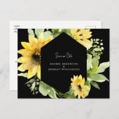 Zonnebloem Bewaar Onze Datum Zwarte Trouwdatum Zwa Aankondigingskaart (Voorkant / Achterkant)