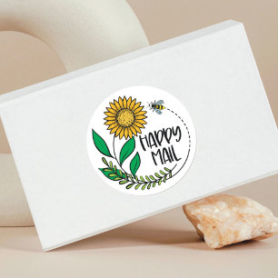 Zonnebloem Bij Gelukkig Post Small Business Sticke Ronde Sticker