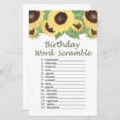 Zonnebloem, BIRTHDAY WORD SCRAMBLE Game (Voorkant / Achterkant)