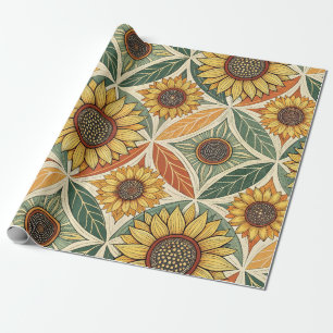 Zonnebloem & blad patroon   op natuur geïnspireerd cadeaupapier