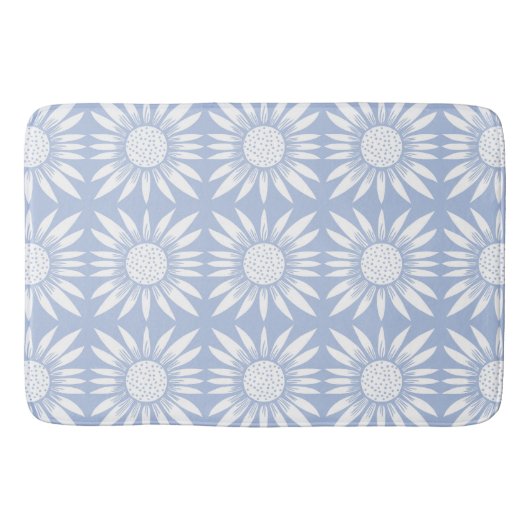 Zonnebloem Blauw Floral Tegel Pattern Badmat (Voorkant)