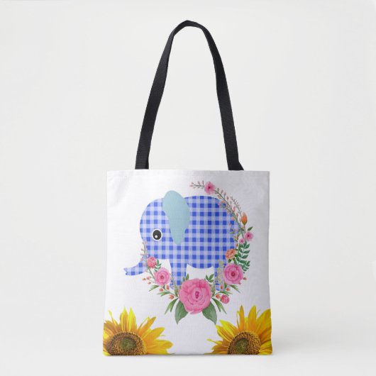 Zonnebloem Blauwe Elephant Canvas tas (Voorkant)