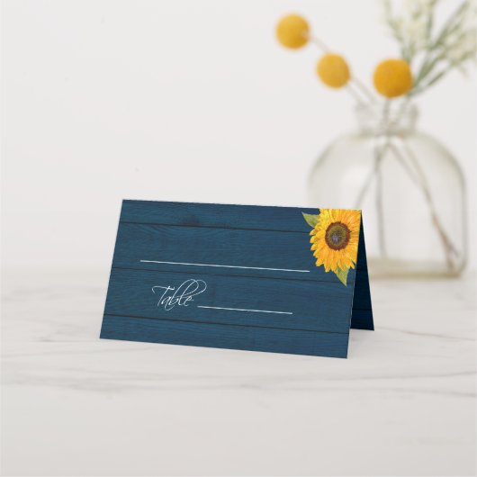 Zonnebloem Blauwe Floral Rustic Wedding Table (Voorkant)