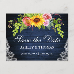 Zonnebloem Blauwe Hout behalve datum Uitnodiging Briefkaart