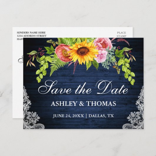 Zonnebloem Blauwe Hout behalve datum Uitnodiging Briefkaart (Voorkant / Achterkant)