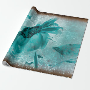 Zonnebloem Blauwgroen Blauw  Antiek Textuur Cadeaupapier