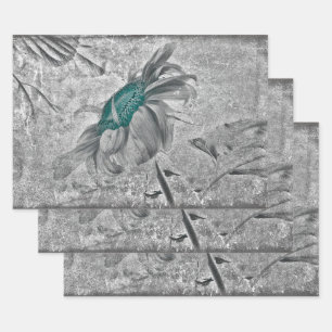 Zonnebloem Blauwgroen grijze  Antiek textuur Inpakpapier Vel