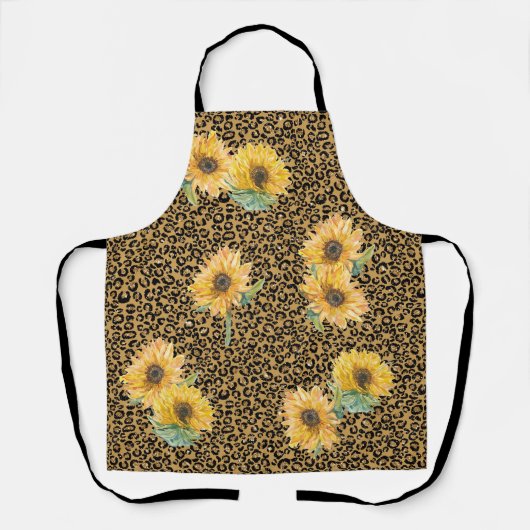 Zonnebloem Bloem Goud Luipaard Jaguar Schort (Voorkant)