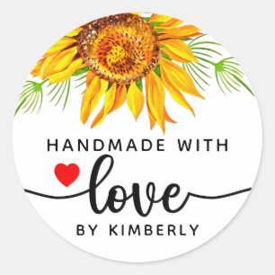 Zonnebloem Bloem Handgemaakt met liefde Ronde Sticker