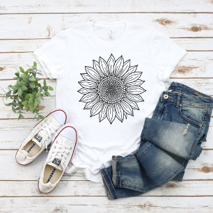 Zonnebloem Bloem Illustratie Lijn Kunst T-shirt
