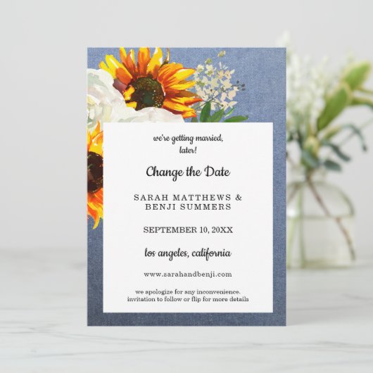 Zonnebloem Bloem & Jean Wijzig de Datum Details Kaart (Staand voorkant)