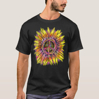 Zonnebloem Bloem Regenboog Tie Dye Hippie Retro T-shirt