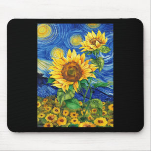 Zonnebloem Bloem Van Gogh Stijl Sterrennacht Muismat