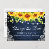 Zonnebloem Bloemen Blauw Hout Verander de datum Briefkaart (Voorkant / Achterkant)