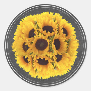 Zonnebloem Bloemen Boeket Krijtbord Rustiek Huweli Ronde Sticker