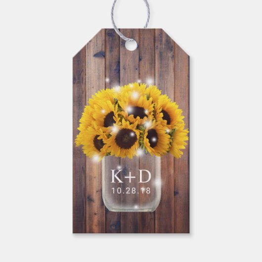 Zonnebloem Bloemen Mason Jar Rustieke bruiloft gun Cadeaulabel (Voorkant)