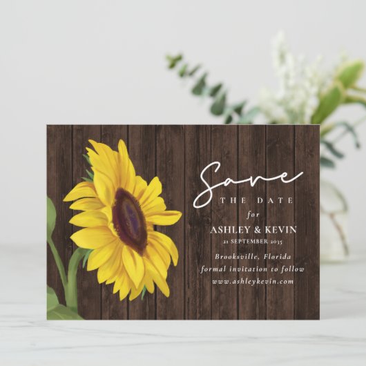 Zonnebloem Bloemen Over Hout Wedding Save The Date