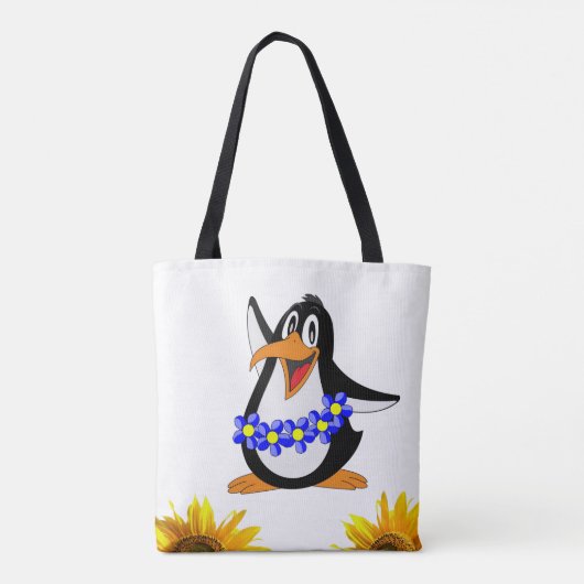 Zonnebloem Bloemen Pinguïn Canvas tas (Achterkant)