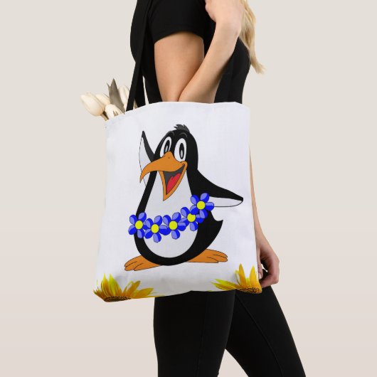 Zonnebloem Bloemen Pinguïn Canvas tas (Dichtbij)