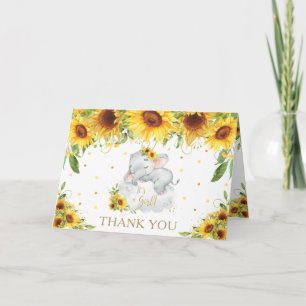 Zonnebloem Bloemen Slapende olifant Baby shower Bedankkaart