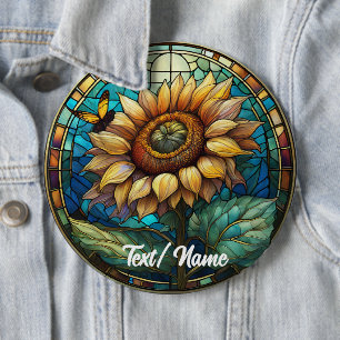 Zonnebloem, bloemen Vlek Glas Design Pin Ronde Button 6,0 Cm