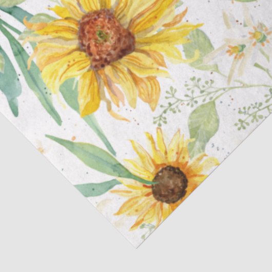 Zonnebloem Bloemen Waterverf Rustiek Wit Decoupage Tissuepapier (Detail)