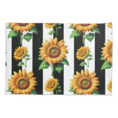 Zonnebloem Bloemen Zwart Witte Strepen Kussensloop (Achterkant)