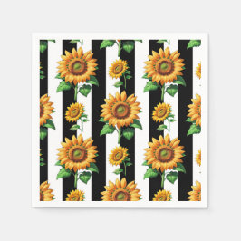 Zonnebloem Bloemen Zwart Witte Strepen Servet