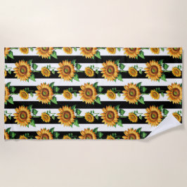 Zonnebloem Bloemen Zwart Witte Strepen Strandlaken