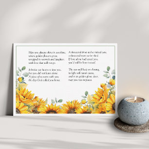 Zonnebloem bloemengedicht 'Forever in the sun' lij Bedankkaart