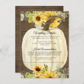 Zonnebloem Bloemige Herfst Pompoen Trouwdetails Informatiekaartje (Voorkant / Achterkant)
