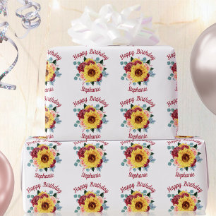 Zonnebloem Bloemige Persoonlijke Verjaardag Cadeaupapier