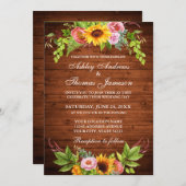 Zonnebloem Bloemige Rustieke Houten Foto Bruiloft Kaart (Voorkant / Achterkant)