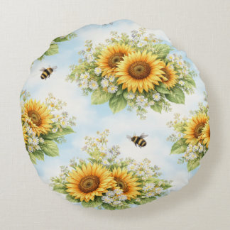 Zonnebloem Bloemstuk Ronde Kussen