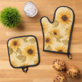 Zonnebloem Blooms Oven Mitt en Pot Holder Set (Top down)