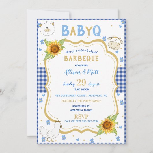 Zonnebloem Blue Gingham Baby Q Barbecue Kaart (Voorkant)