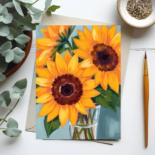 Zonnebloem Boeket Gele Waterverf Bloemen Briefkaart