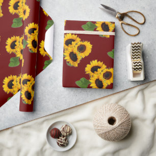 Zonnebloem Boeket Patroon Bourgondië Cadeaupapier 