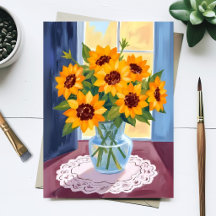 Zonnebloem Boeket Waterverf Bloemschildering
