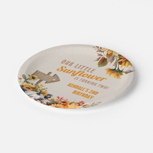 Zonnebloem Boerderij Herfst Verjaardag Papieren Bordje (Gekanteld)