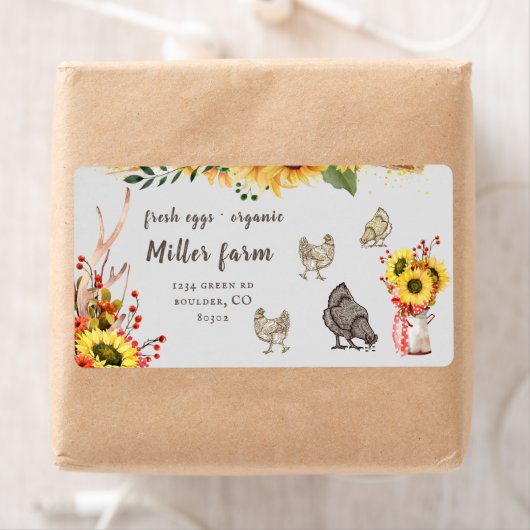 Zonnebloem Boerderij Rustiek Script Ei Karton Labe Etiket (Insitu)