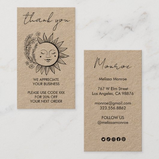Zonnebloem Boho Chique Elegante Sociale Pictogramm Visitekaartje (Voorkant / Achterkant)